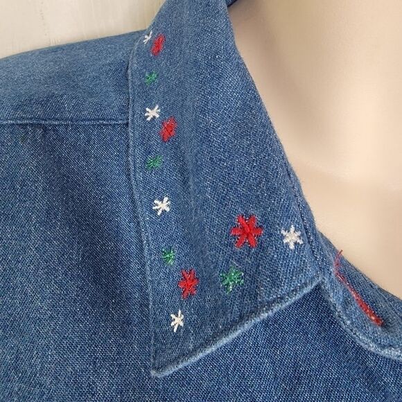 Eagle's Eye Christmas snowflake denin jeans shirt large - Picture 3 of 7